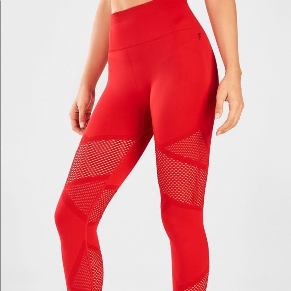 Fabletics Seamless HW Mesh 7/8 Leggings Crimson
